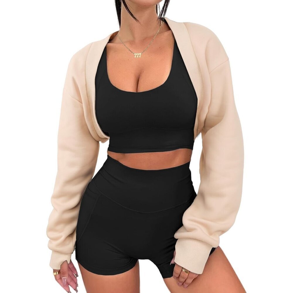 Women's Cropped Bolero Shrug Sweatshirt Long Sleeve Workout Top Fitted